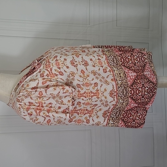 HIPPIE Laundry Boho Short Sleeve Lightweight Peasant Top - Orange & Cream - 1X - Picture 9 of 12